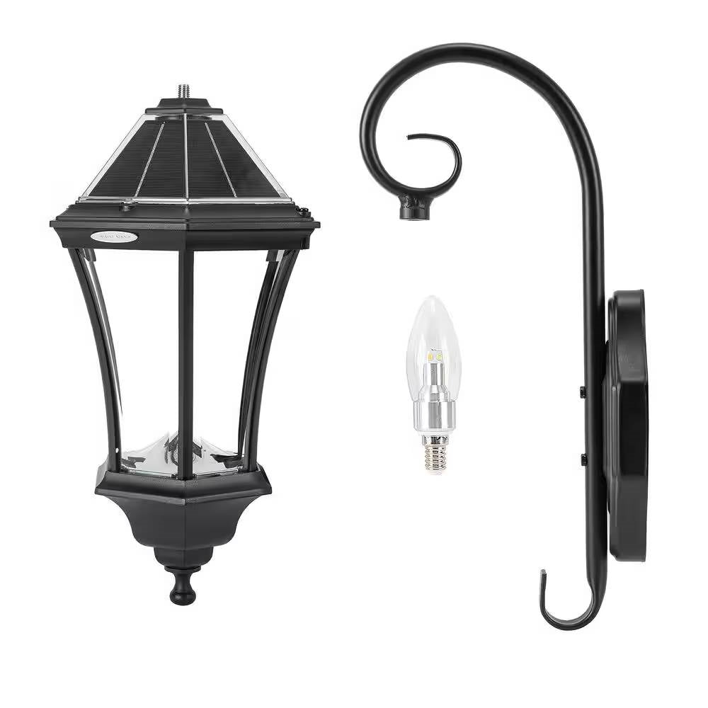 NoWire Haven Solar Farmhouse Wall Lantern – Black Finish