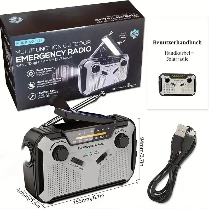 NoWire Solar Emergency Radio 4000mAh – Grey