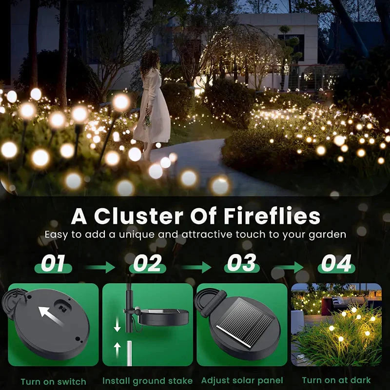 12Pack Solar LED Starburst Firefly Lights – IP66 Waterproof Garden & Lawn Decoration