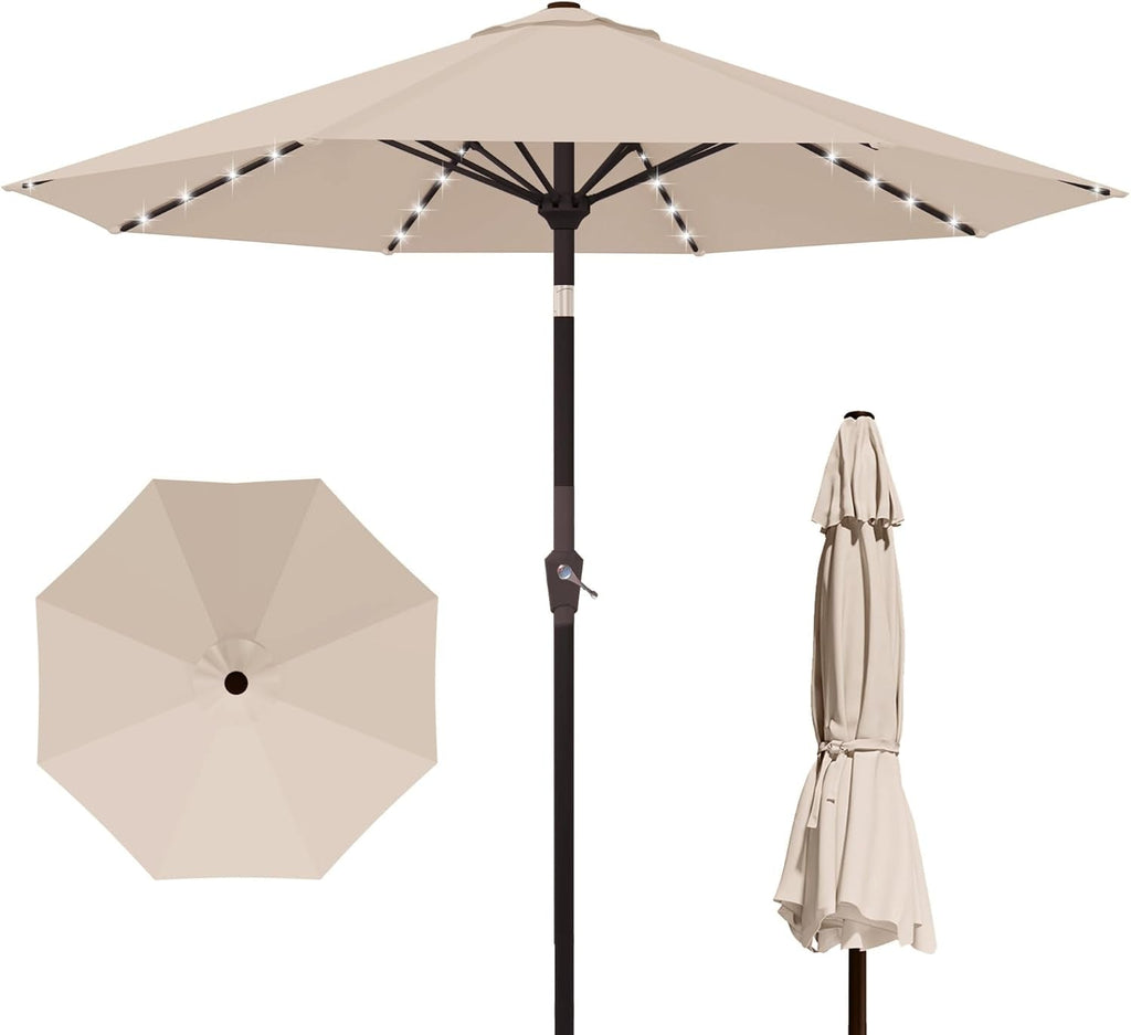 Nine Foot Outdoor Patio Umbrella With Solar Lighting