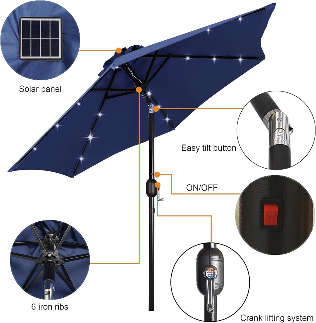 NoWire SunShade Solar LED Outdoor Umbrella – 7.5 ft