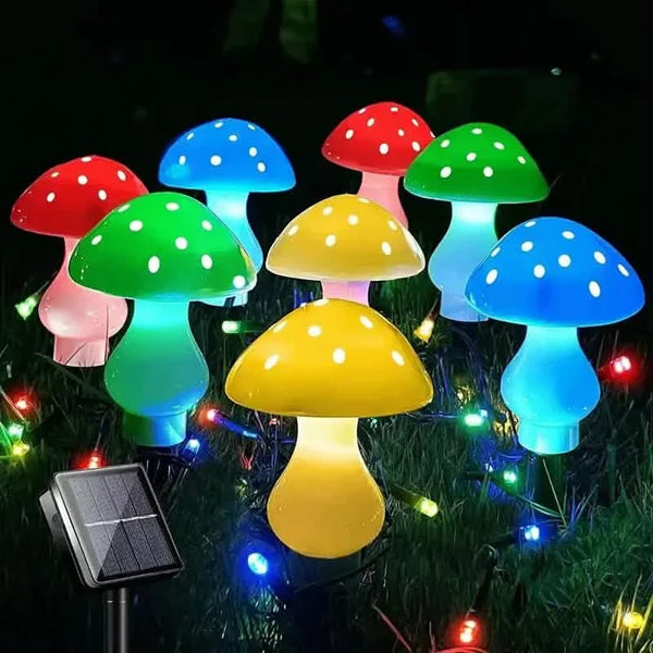NoWire ShroomGlow Multi-Color Solar Stakes – 8-Mode Whimsical Garden Set
