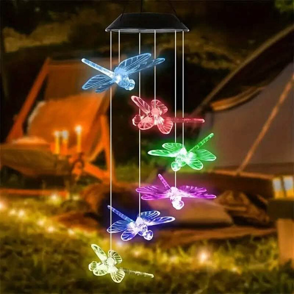 NoWire Dragonfly Solar Wind Chimes – Multi-Color Changing Hanging Mobile